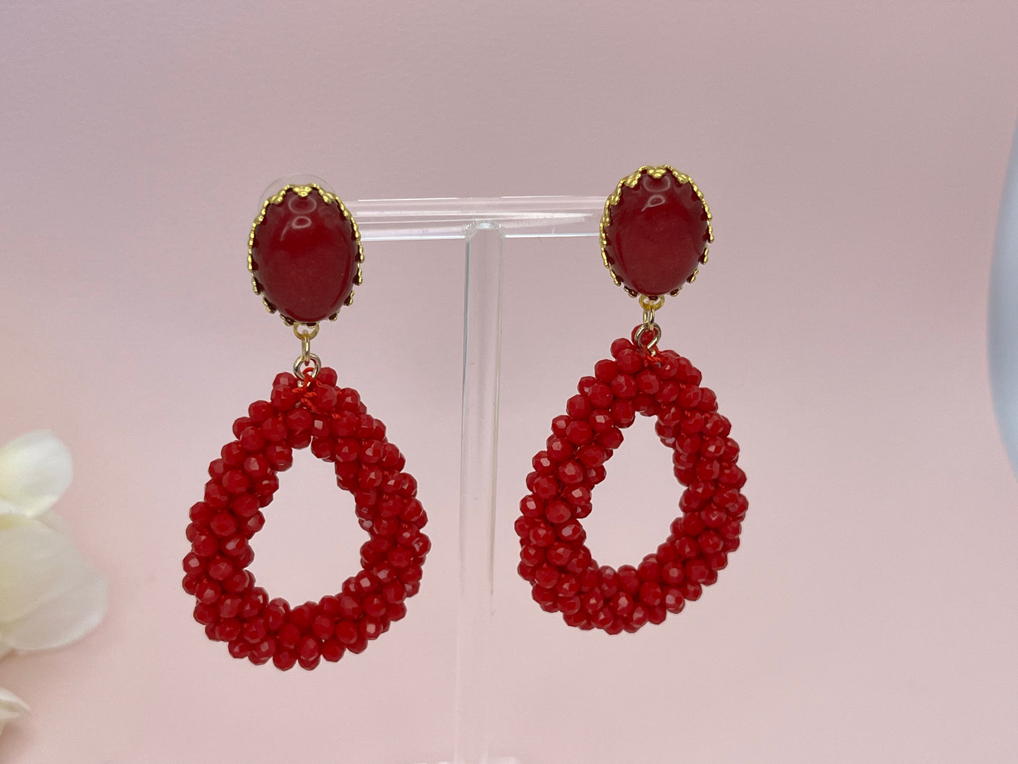 Glitzer Statementohrringe Rot - Laury goes Côtes d`Azure - LAURY LOVES PINK