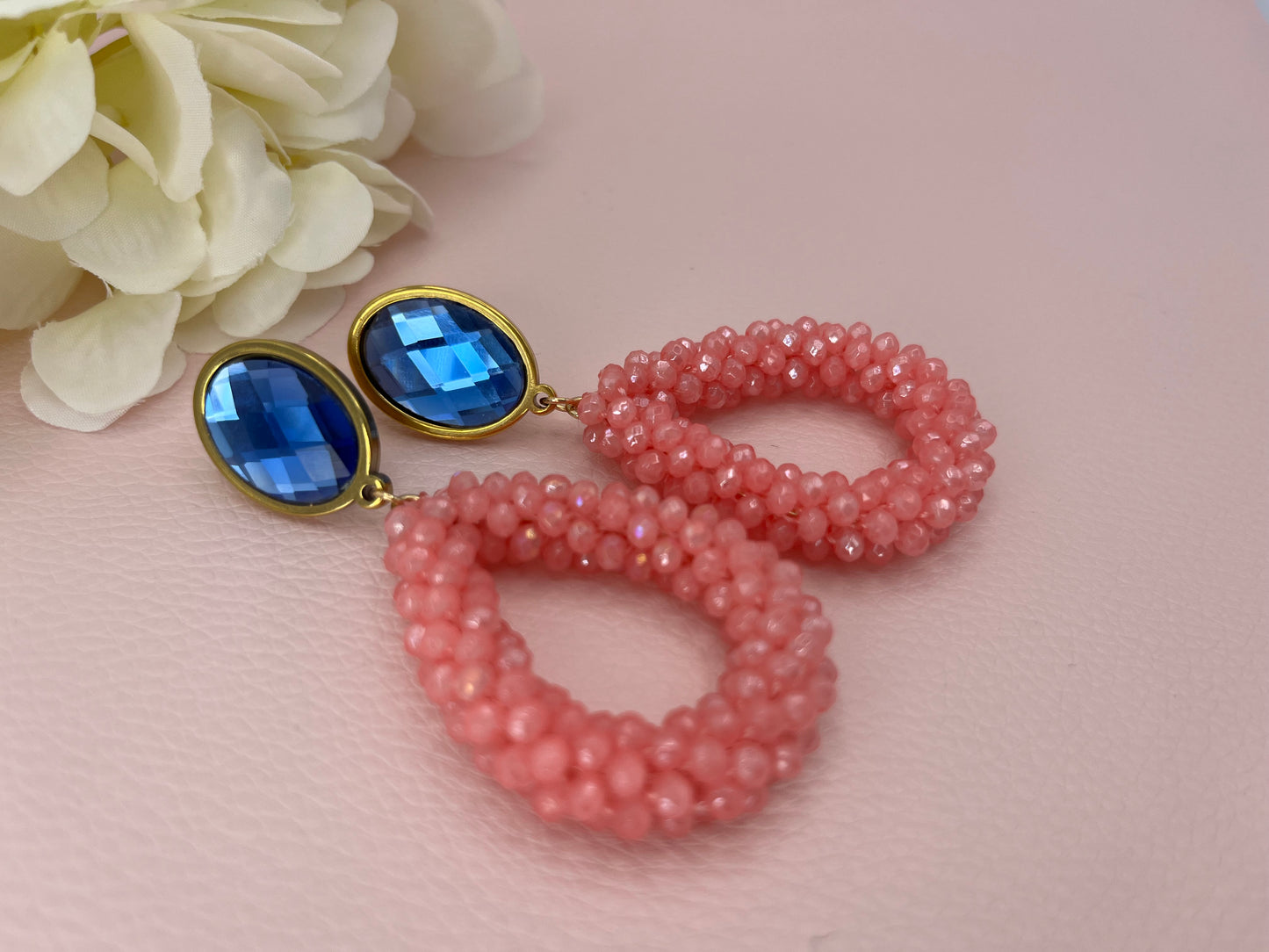 Glitzer Statementohrringe Koralle Blau - Laury goes Côtes d`Azure - LAURY LOVES PINK