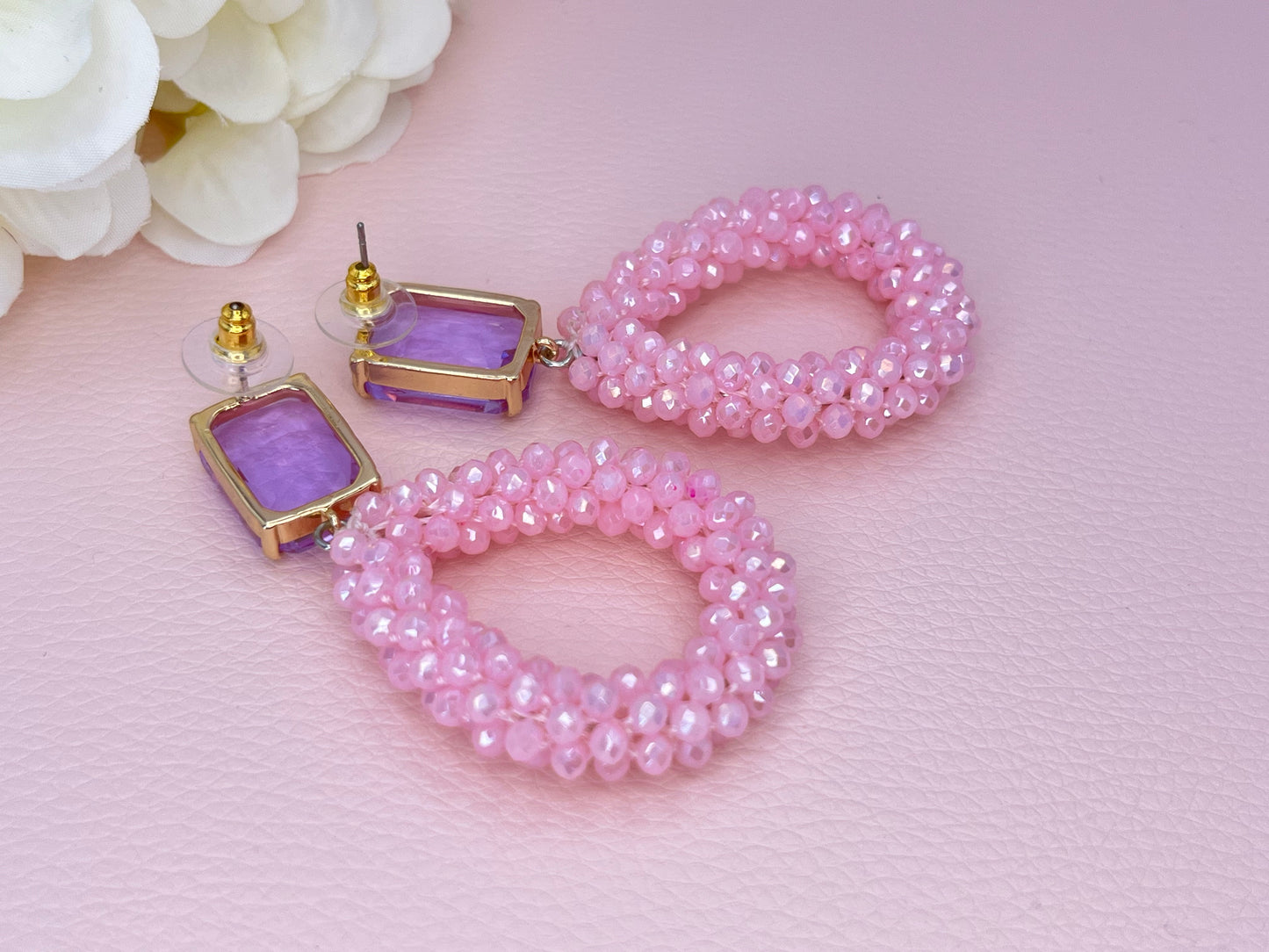 Glitzer Statementohrringe Rosa Flieder - Laury goes Côtes d`Azure - LAURY LOVES PINK