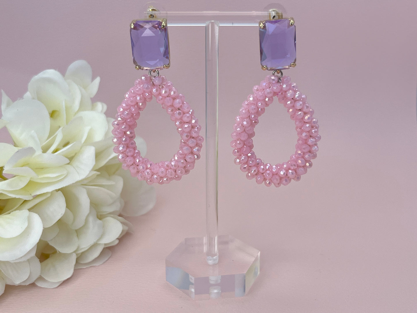 Glitzer Statementohrringe Rosa Flieder - Laury goes Côtes d`Azure - LAURY LOVES PINK