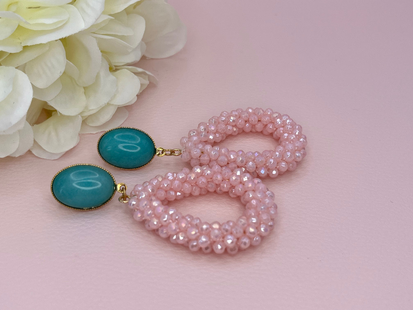 Glitzer Statementohrringe Türkis Rosa - Laury goes Côtes d`Azure - LAURY LOVES PINK