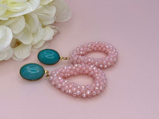 Glitzer Statementohrringe Türkis Rosa - Laury goes Côtes d`Azure - LAURY LOVES PINK