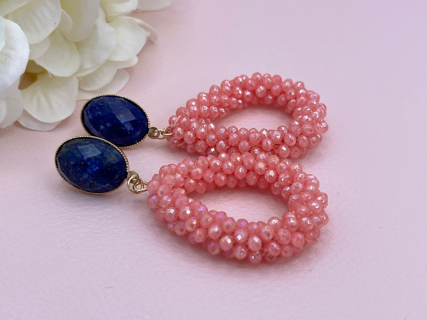Glitzer Statementohrringe Blau Koralle - Laury goes Côtes d`Azure - LAURY LOVES PINK