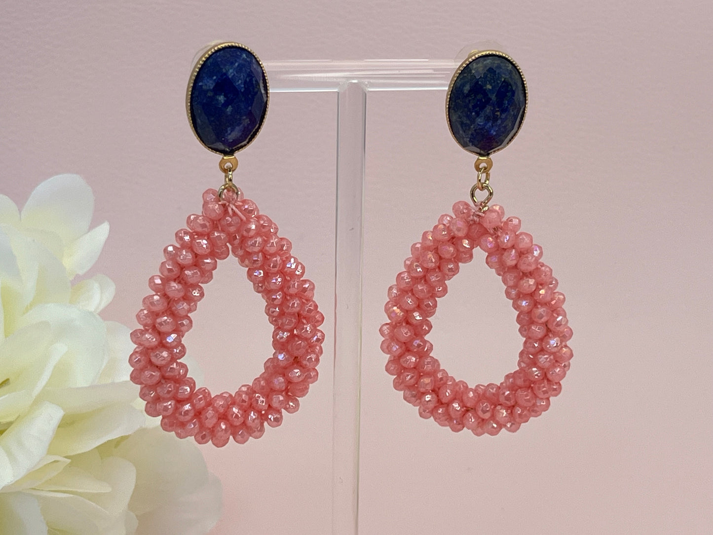 Glitzer Statementohrringe Blau Koralle - Laury goes Côtes d`Azure - LAURY LOVES PINK