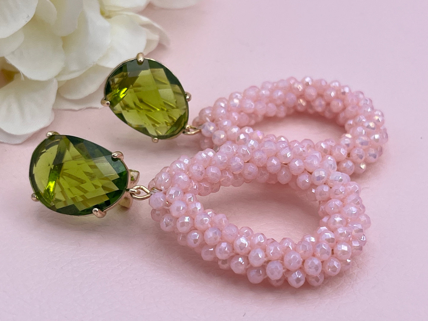 Glitzer Statementohrringe Grün Rosa - Laury goes Côtes d`Azure - LAURY LOVES PINK