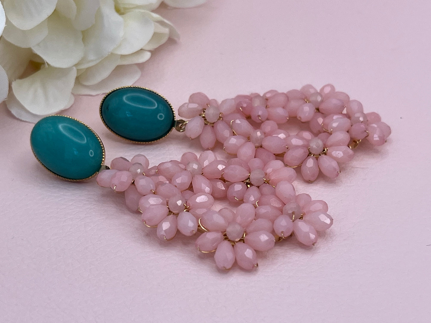 Glitzer Statementohrringe Blumen Rosa Türkis - Laury goes Provence - LAURY LOVES PINK