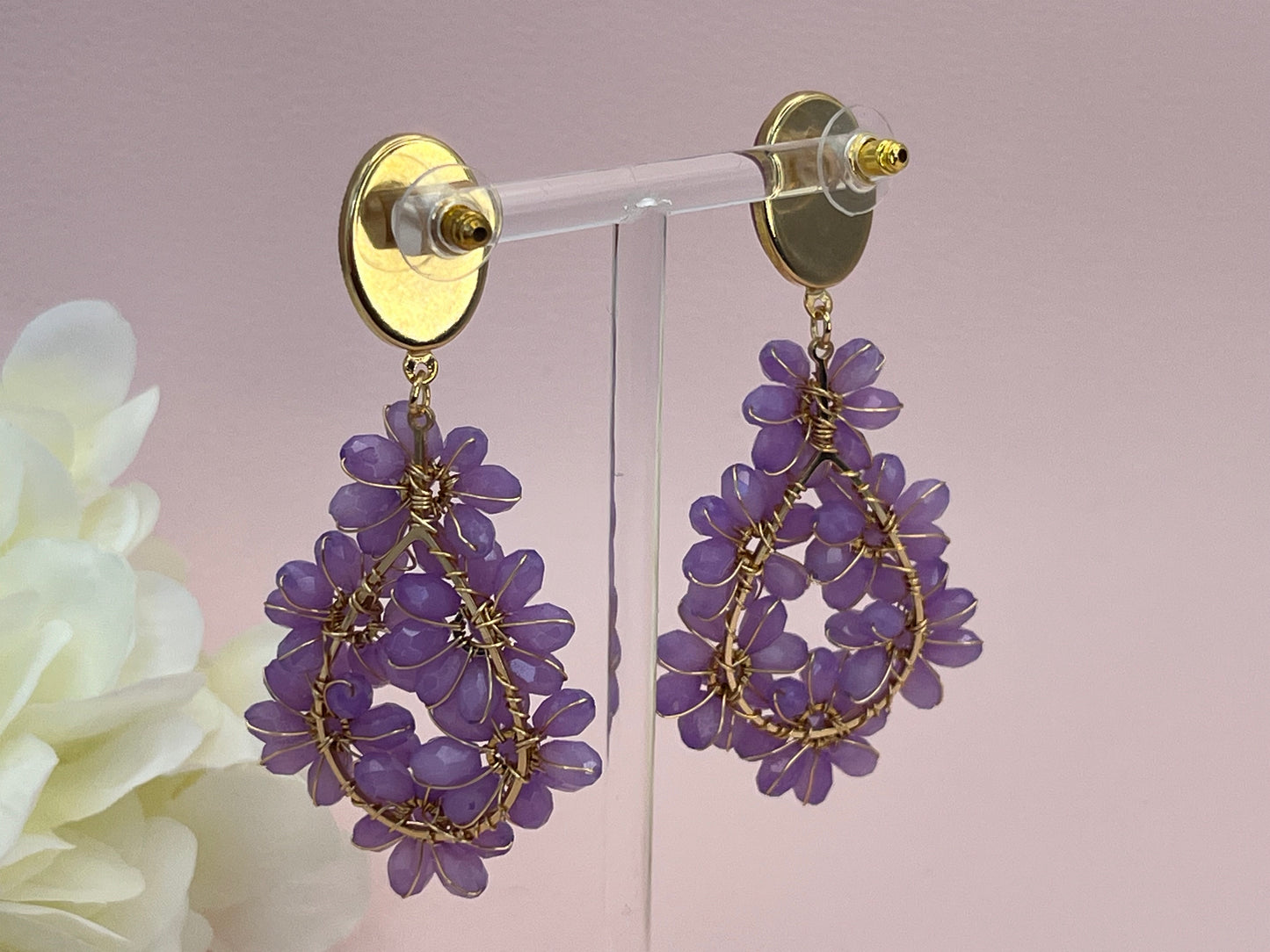 Glitzer Statementohrringe Blumen Flieder Fuchsia - Laury goes Provence - LAURY LOVES PINK