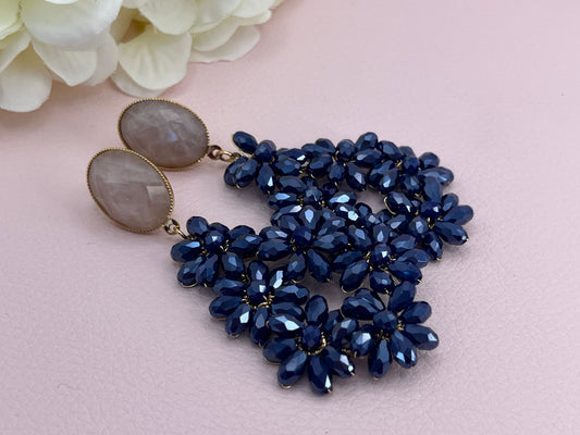 Glitzer Statementohrringe Blumen Blau Rosenquarz - Laury goes Provence - LAURY LOVES PINK