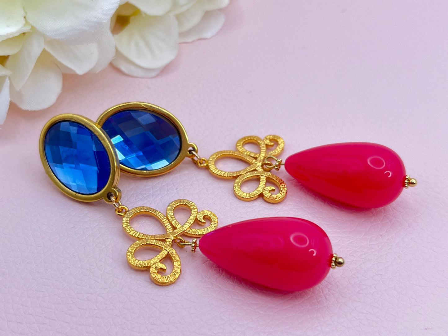 Tropfenohrringe Schleife Pink Blau - Laury goes Venice - LAURY LOVES PINK