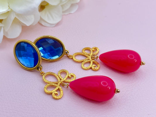 Tropfenohrringe Schleife Pink Blau - Laury goes Venice - LAURY LOVES PINK