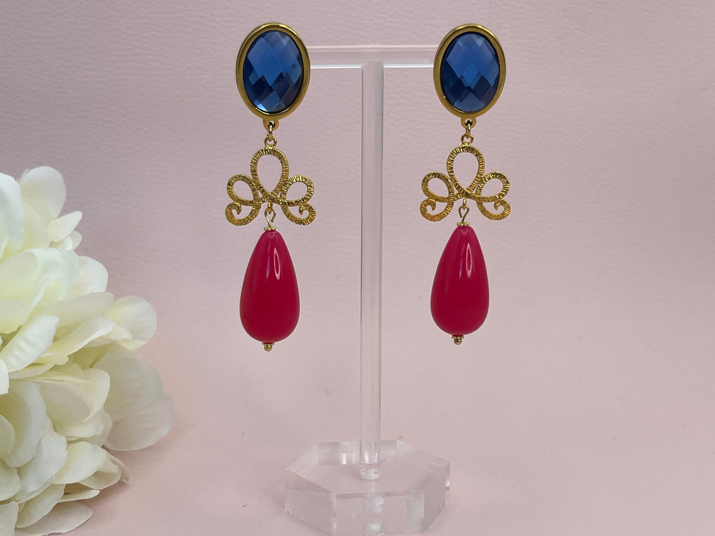 Tropfenohrringe Schleife Pink Blau - Laury goes Venice - LAURY LOVES PINK