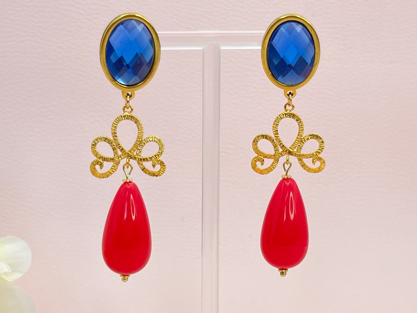 Tropfenohrringe Schleife Pink Blau - Laury goes Venice - LAURY LOVES PINK