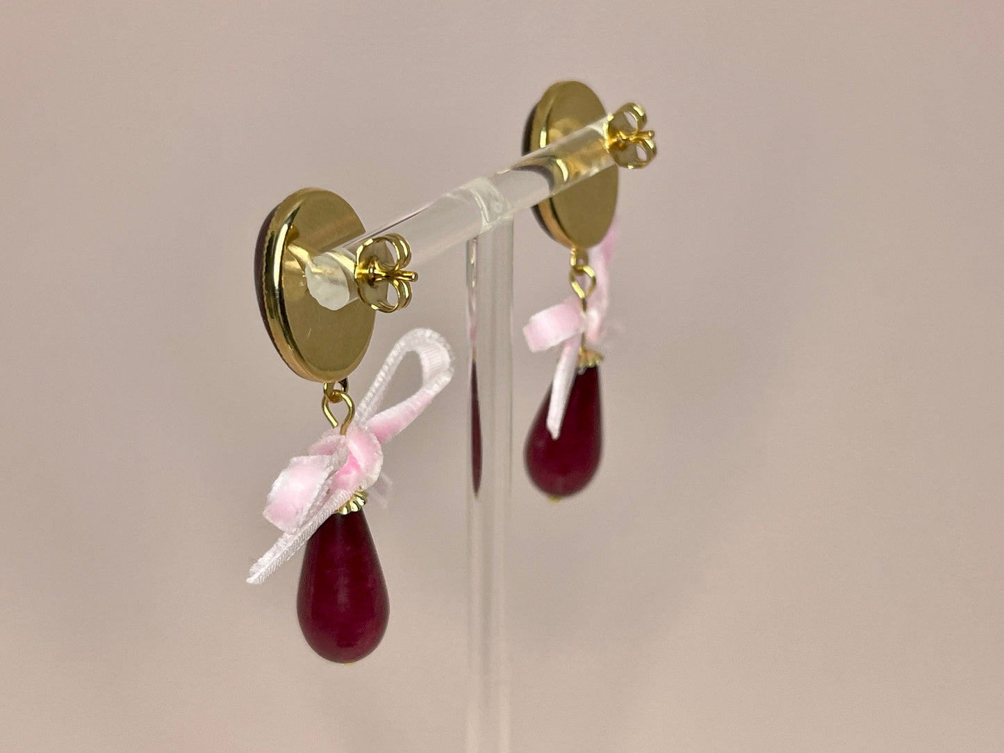 Tropfenohrringe Samtschleife Rosa Pflaume - Laury goes Munich - LAURY LOVES PINK