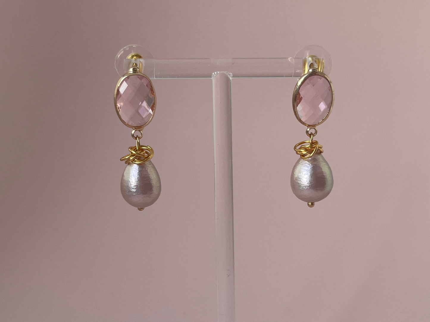 Perlenohrringe Goldringe Kristallglas Rosa - Laury goes Heidelberg - LAURY LOVES PINK