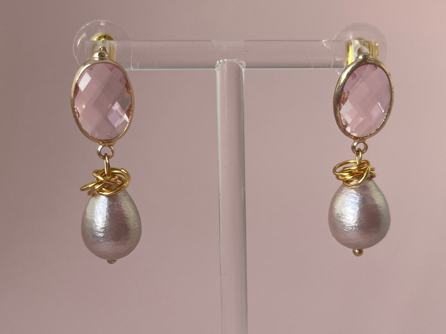 Perlenohrringe Goldringe Kristallglas Rosa - Laury goes Heidelberg - LAURY LOVES PINK