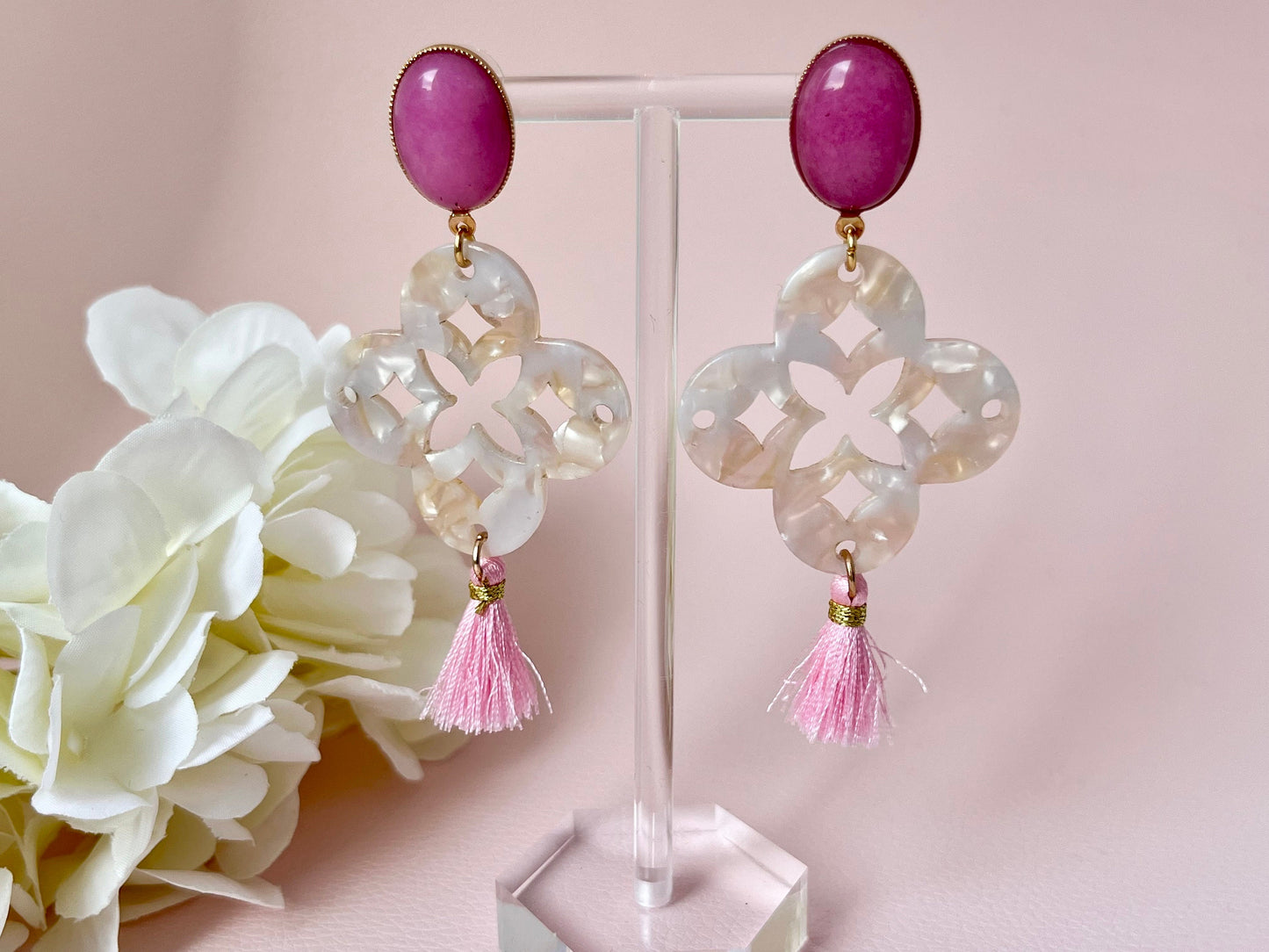 Ornamentohrringe Blume Miniquaste Rosa Perlmutt - Laury goes Capri - LAURY LOVES PINK