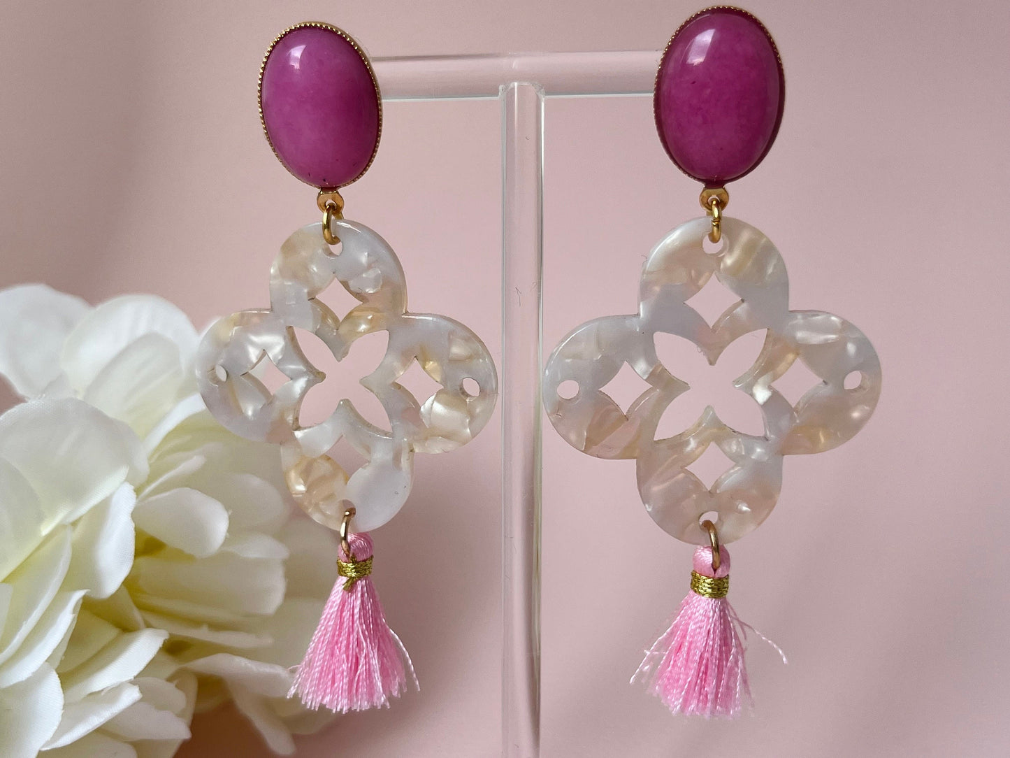 Ornamentohrringe Blume Miniquaste Rosa Perlmutt - Laury goes Capri - LAURY LOVES PINK