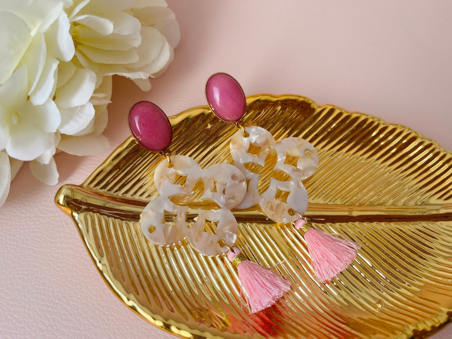 Ornamentohrringe Blume Miniquaste Rosa Perlmutt - Laury goes Capri - LAURY LOVES PINK