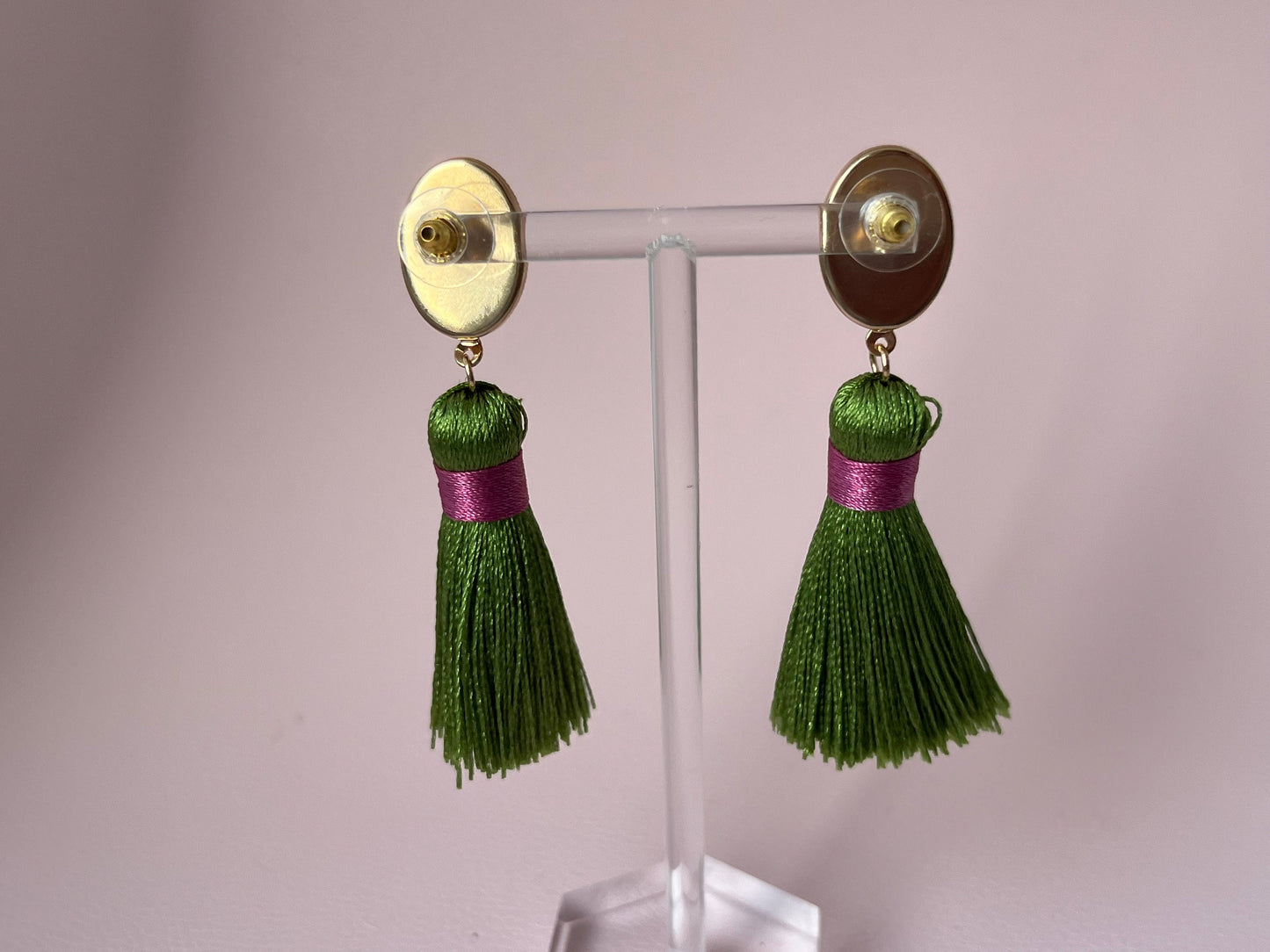 Quastenohrringe, Statementohrringe an Jade Cabochons Grün Fuchsia - Laury goes Budapest
