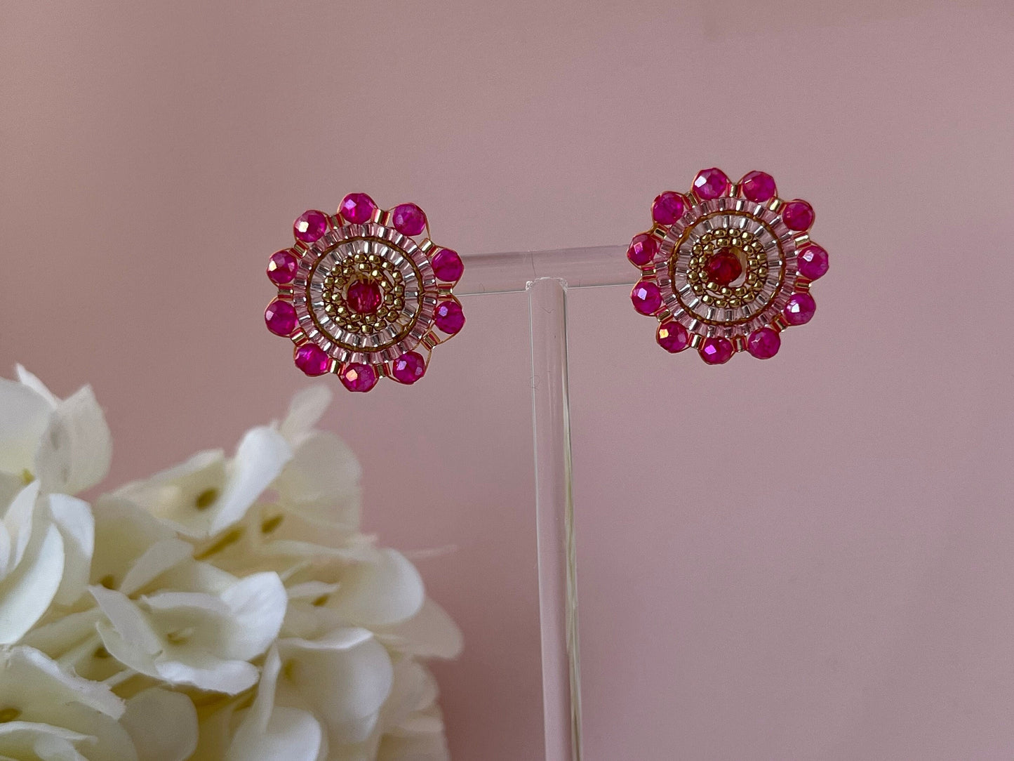 Handgestickte Perlenohrstecker Pink Gold - Laury goes New Delhi - LAURY LOVES PINK