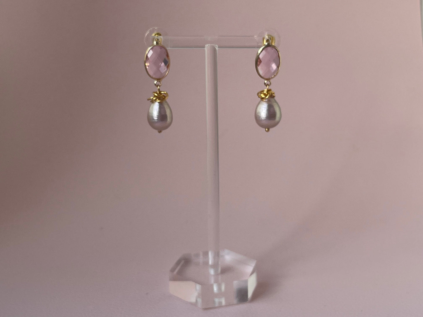 Perlenohrringe Goldringe Kristallglas Rosa - Laury goes Heidelberg - LAURY LOVES PINK
