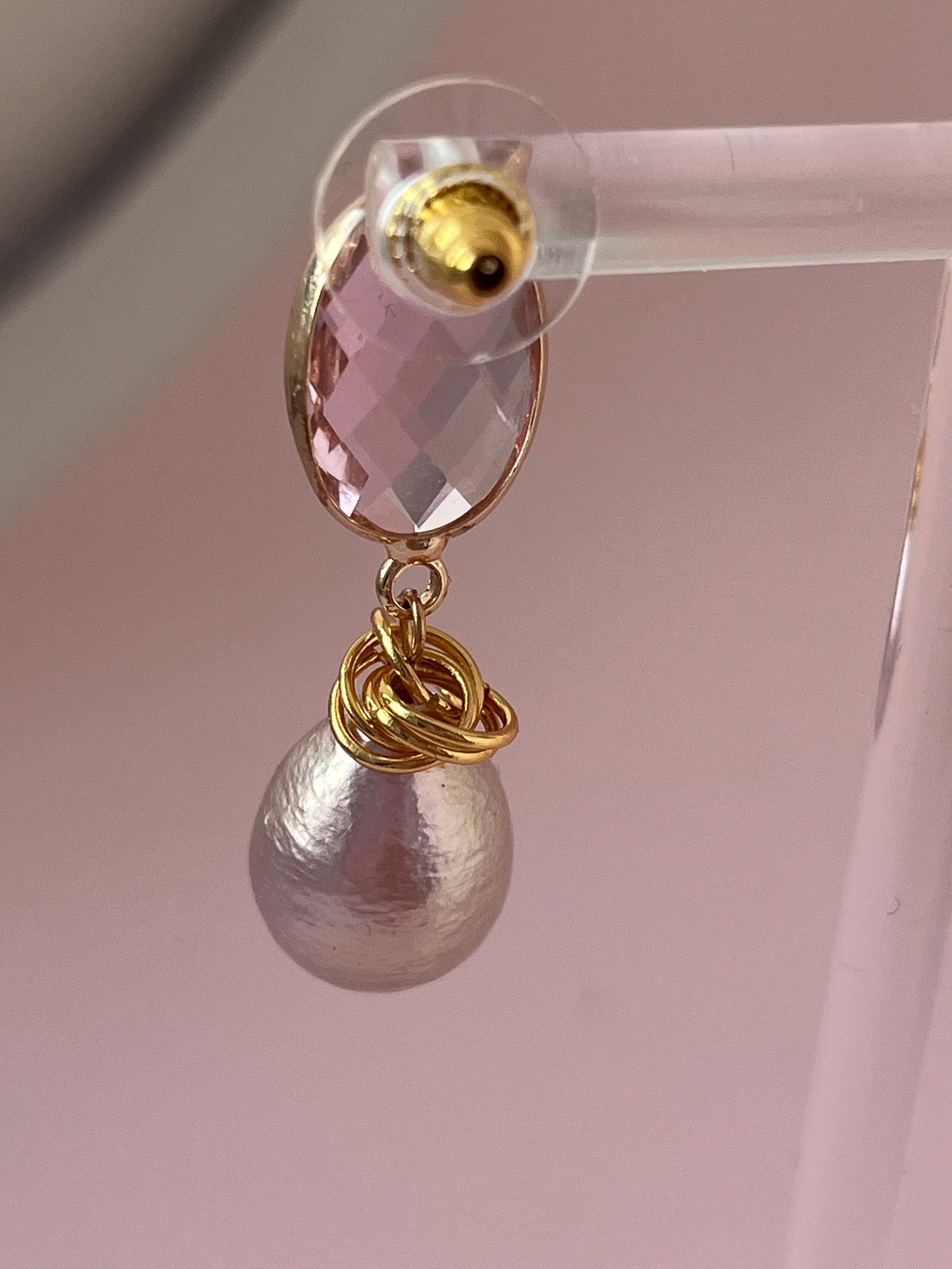 Perlenohrringe Goldringe Kristallglas Rosa - Laury goes Heidelberg - LAURY LOVES PINK