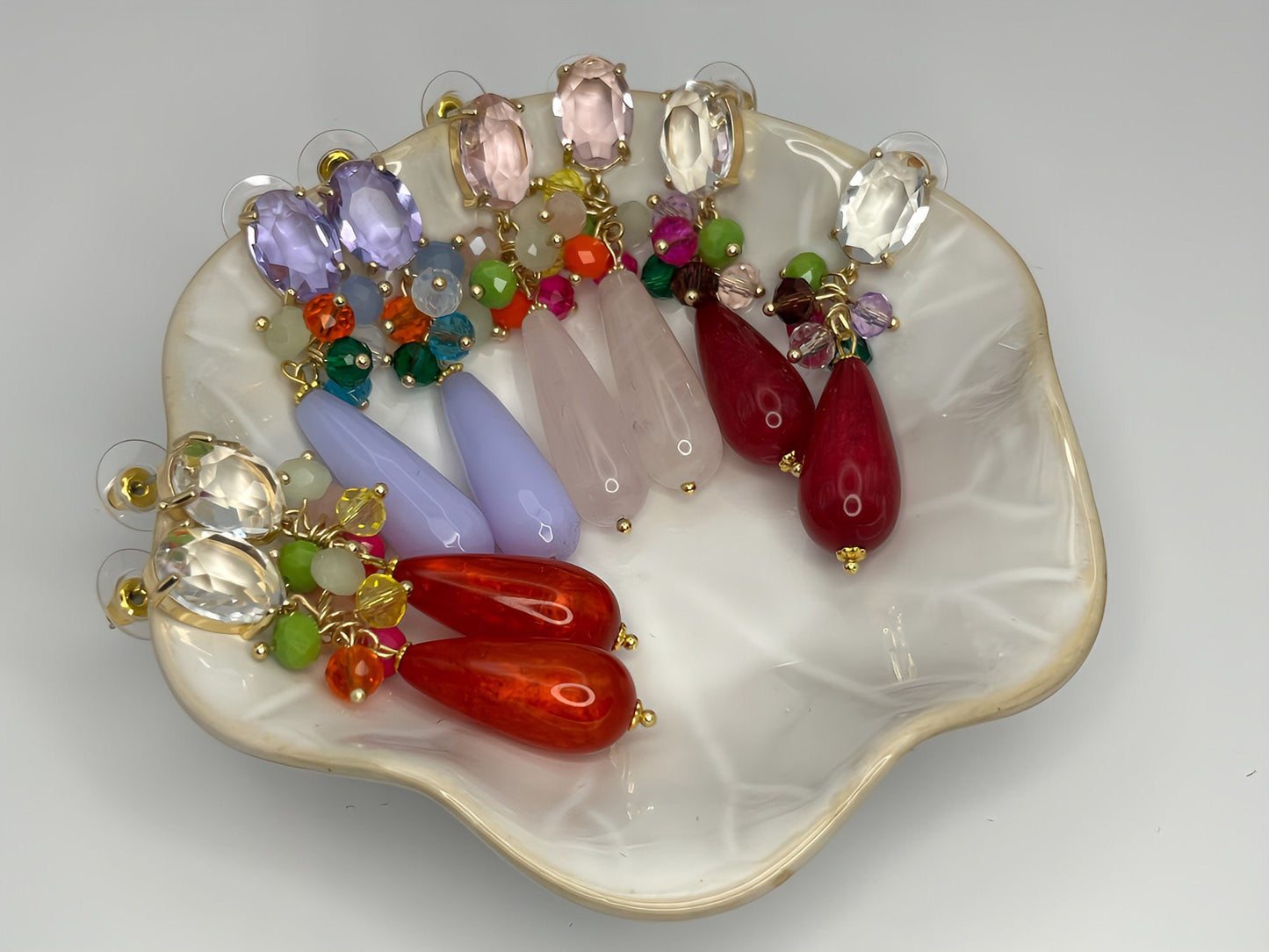 Tropfenohrringe Cluster Kristallglas Bunt Rosa - Laury goes Portofino - LAURY LOVES PINK