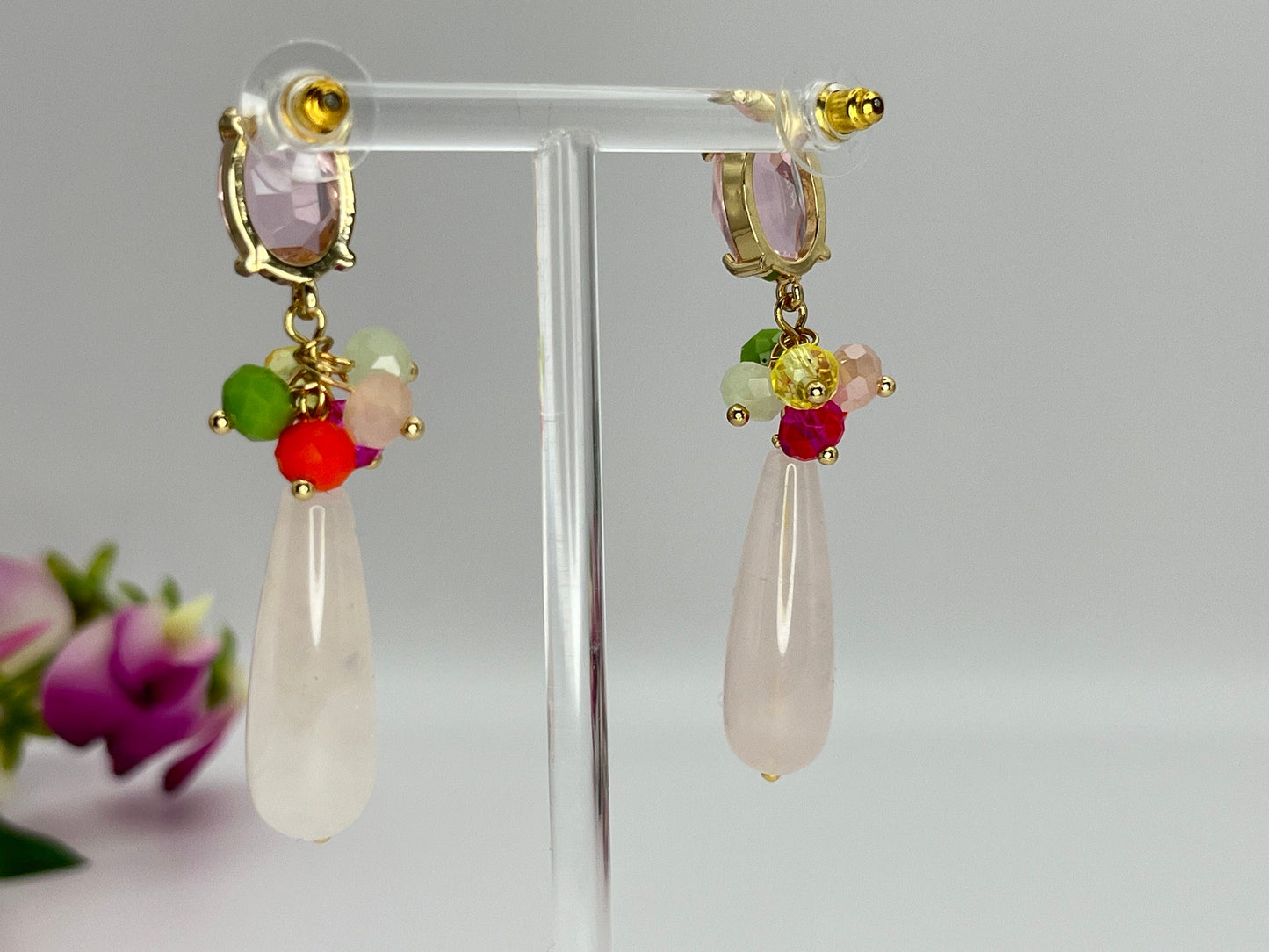 Tropfenohrringe Cluster Kristallglas Bunt Rosa - Laury goes Portofino - LAURY LOVES PINK