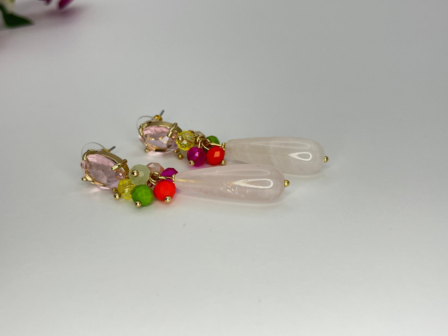 Tropfenohrringe Cluster Kristallglas Bunt Rosa - Laury goes Portofino - LAURY LOVES PINK