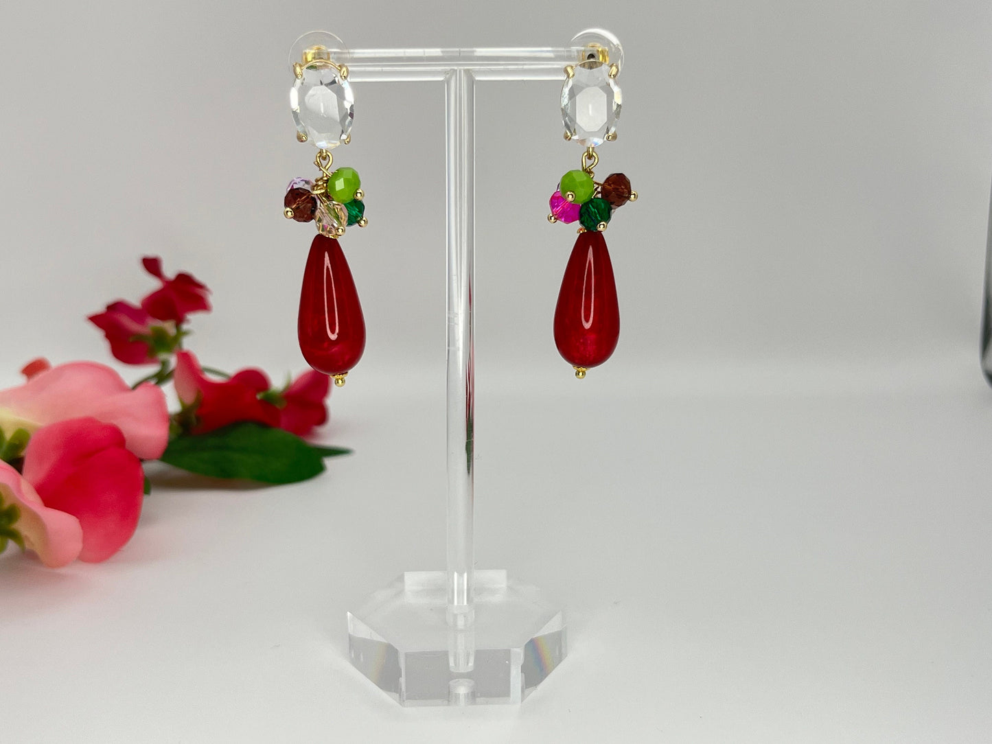 Tropfenohrringe Cluster Kristallglas Bunt Fuchsia - Laury goes Portofino - LAURY LOVES PINK