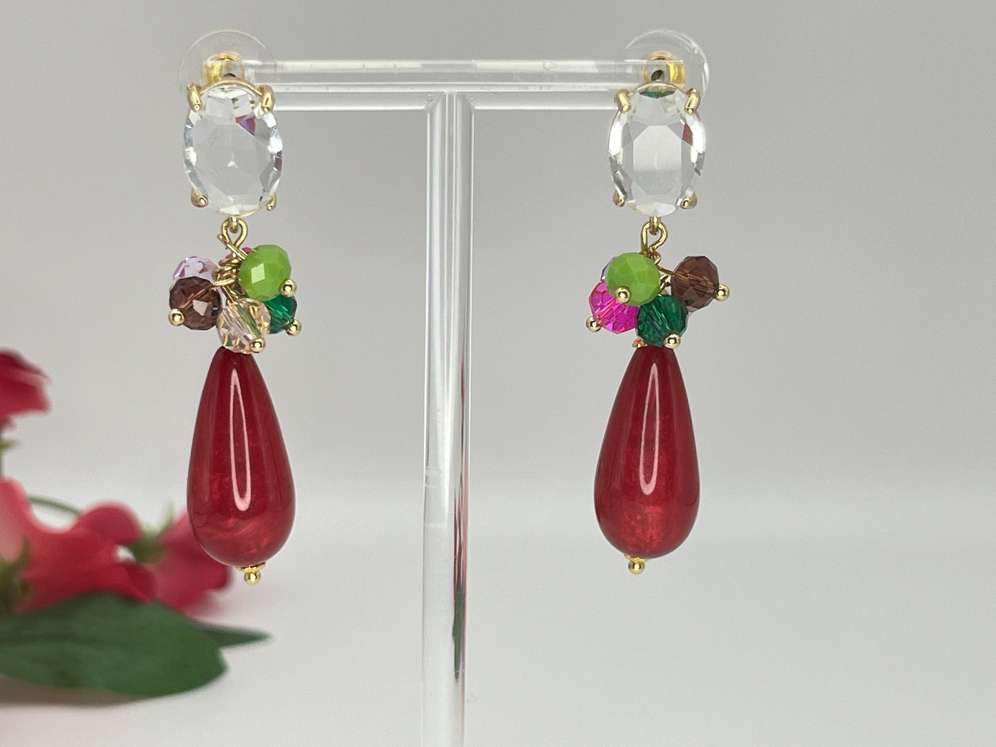 Tropfenohrringe Cluster Kristallglas Bunt Fuchsia - Laury goes Portofino - LAURY LOVES PINK
