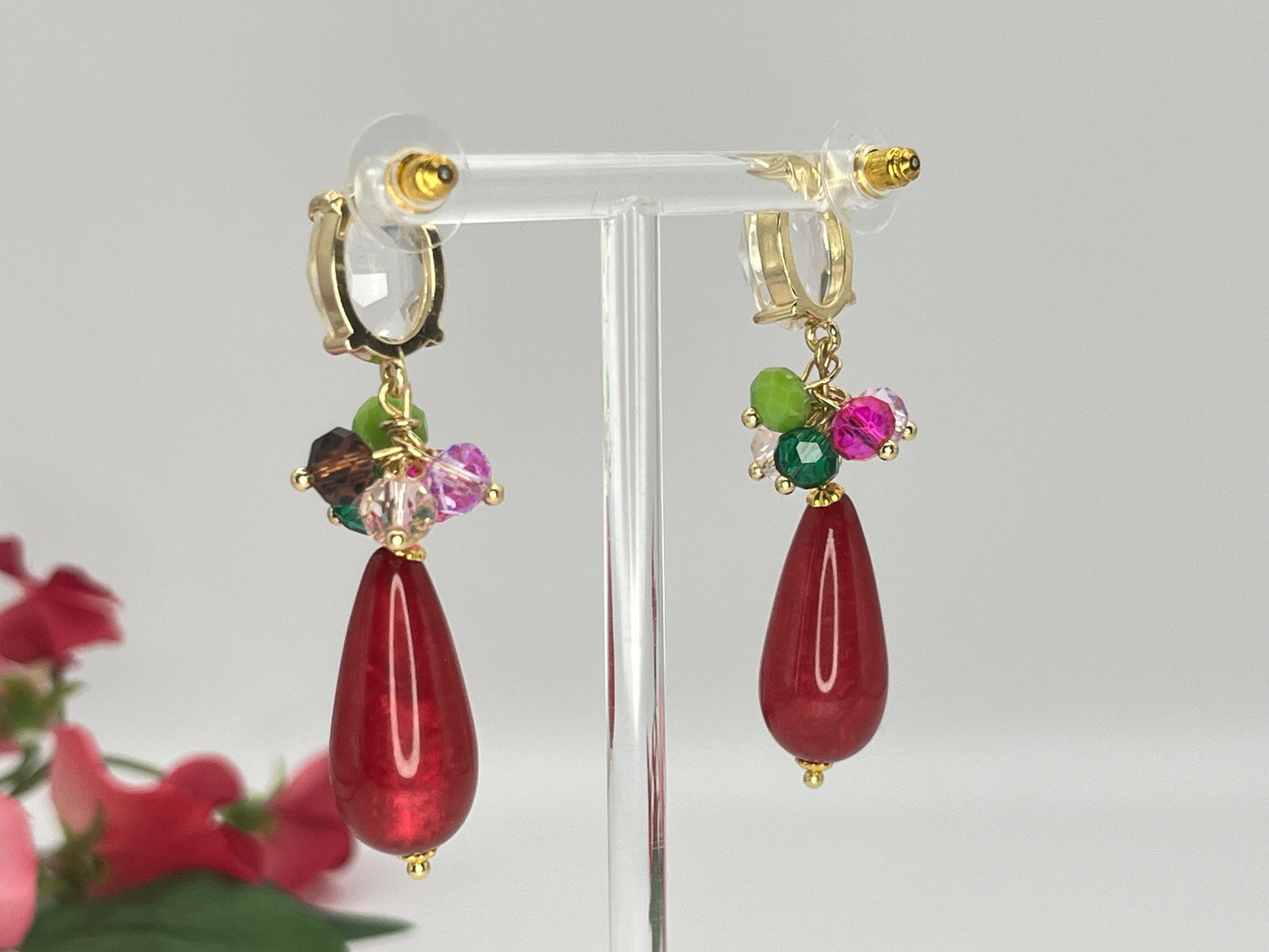 Tropfenohrringe Cluster Kristallglas Bunt Fuchsia - Laury goes Portofino - LAURY LOVES PINK