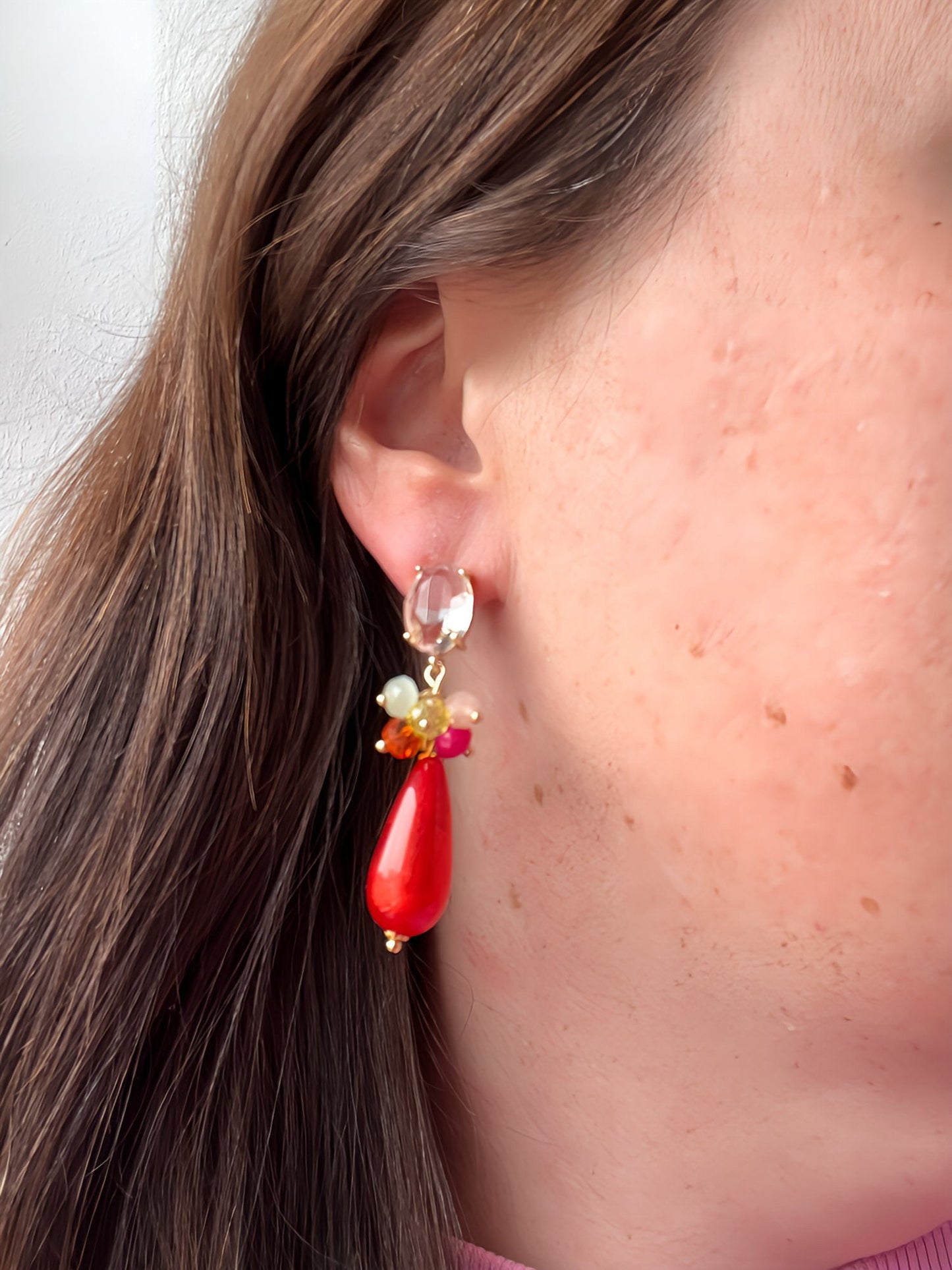 Tropfenohrringe Cluster Kristallglas Bunt Rot - Laury goes Portofino - LAURY LOVES PINK