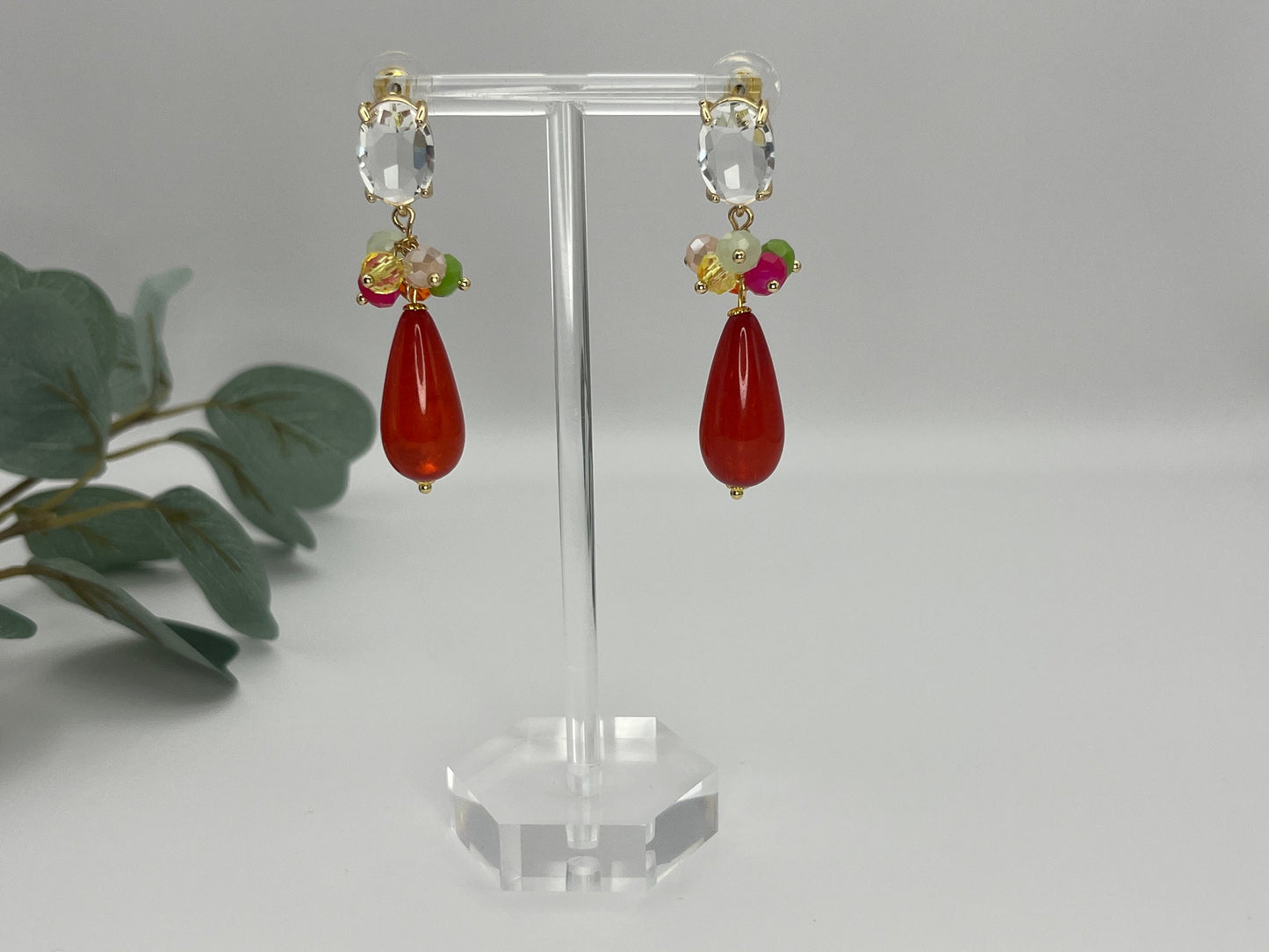 Tropfenohrringe Cluster Kristallglas Bunt Rot - Laury goes Portofino - LAURY LOVES PINK