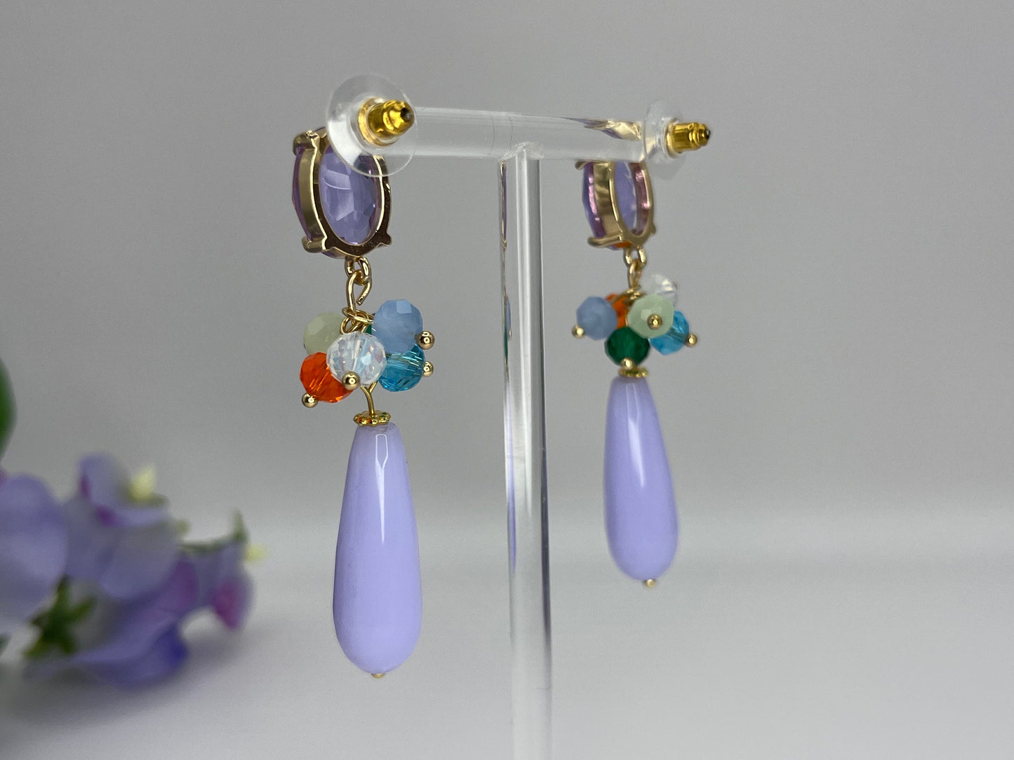 Tropfenohrringe Cluster Kristallglas Bunt Flieder - Laury goes Portofino - LAURY LOVES PINK
