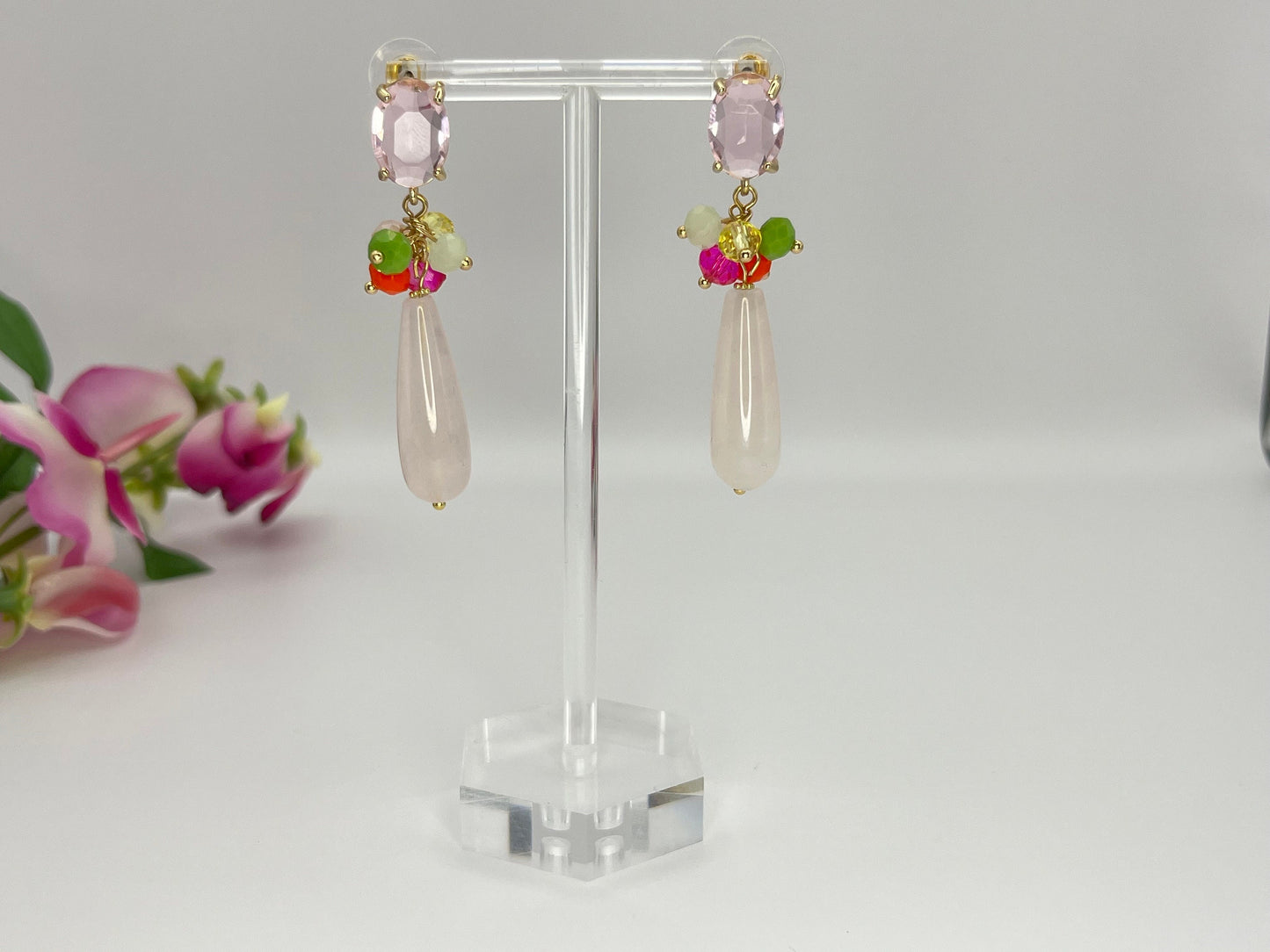 Tropfenohrringe Cluster Kristallglas Bunt Rosa - Laury goes Portofino - LAURY LOVES PINK