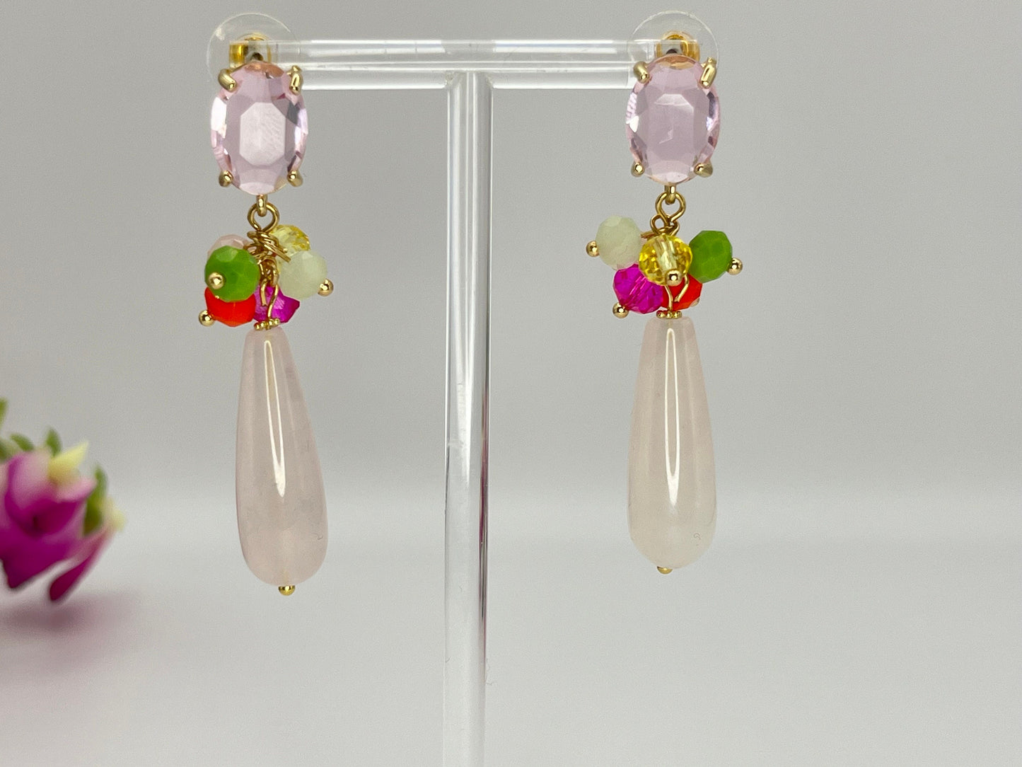 Tropfenohrringe Cluster Kristallglas Bunt Rosa - Laury goes Portofino - LAURY LOVES PINK
