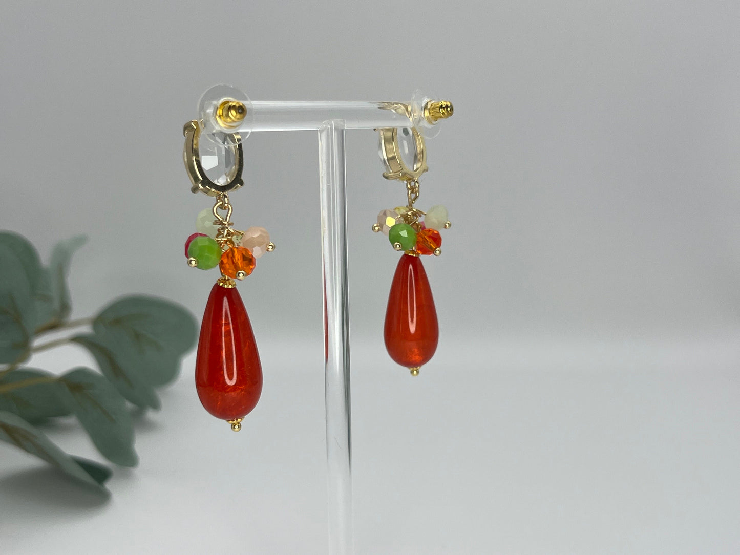 Tropfenohrringe Cluster Kristallglas Bunt Rot - Laury goes Portofino - LAURY LOVES PINK