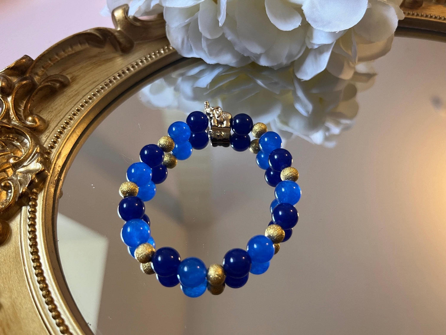 Armband mit Natursteinen und Süßwasserperlen in Blau und Gold, Freundschaftsarmband - Laury goes Sylt