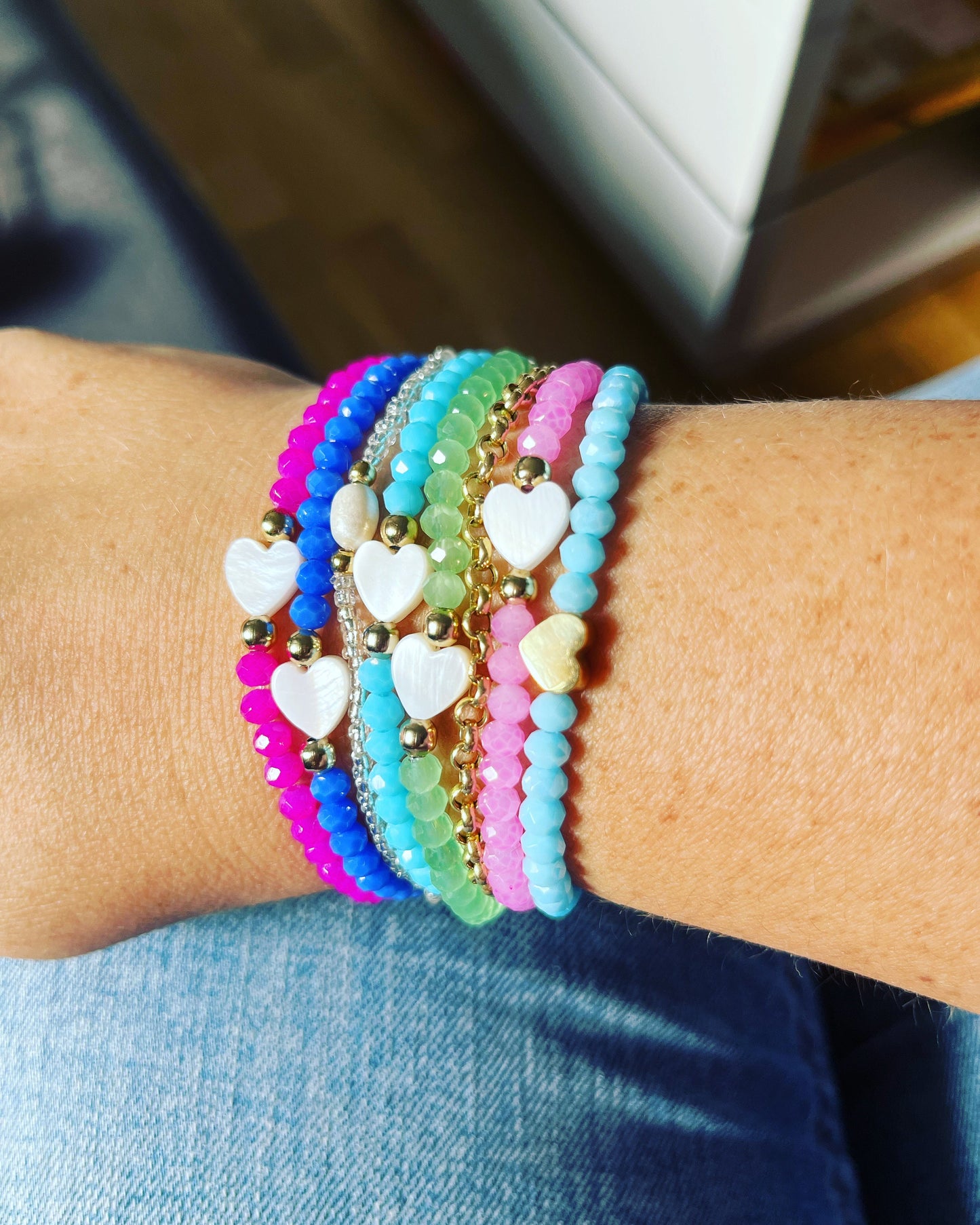Facettperlen Armband mit Perlmuttherz verschiedene Farben - Laury goes Cancún - LAURY LOVES PINK