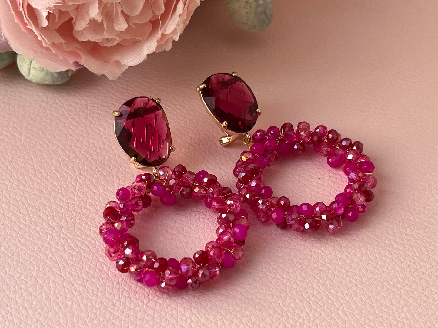 Handgewickelte Facettperlenohrringe Pink Rosa Rot - Laury goes Bordeaux - LAURY LOVES PINK