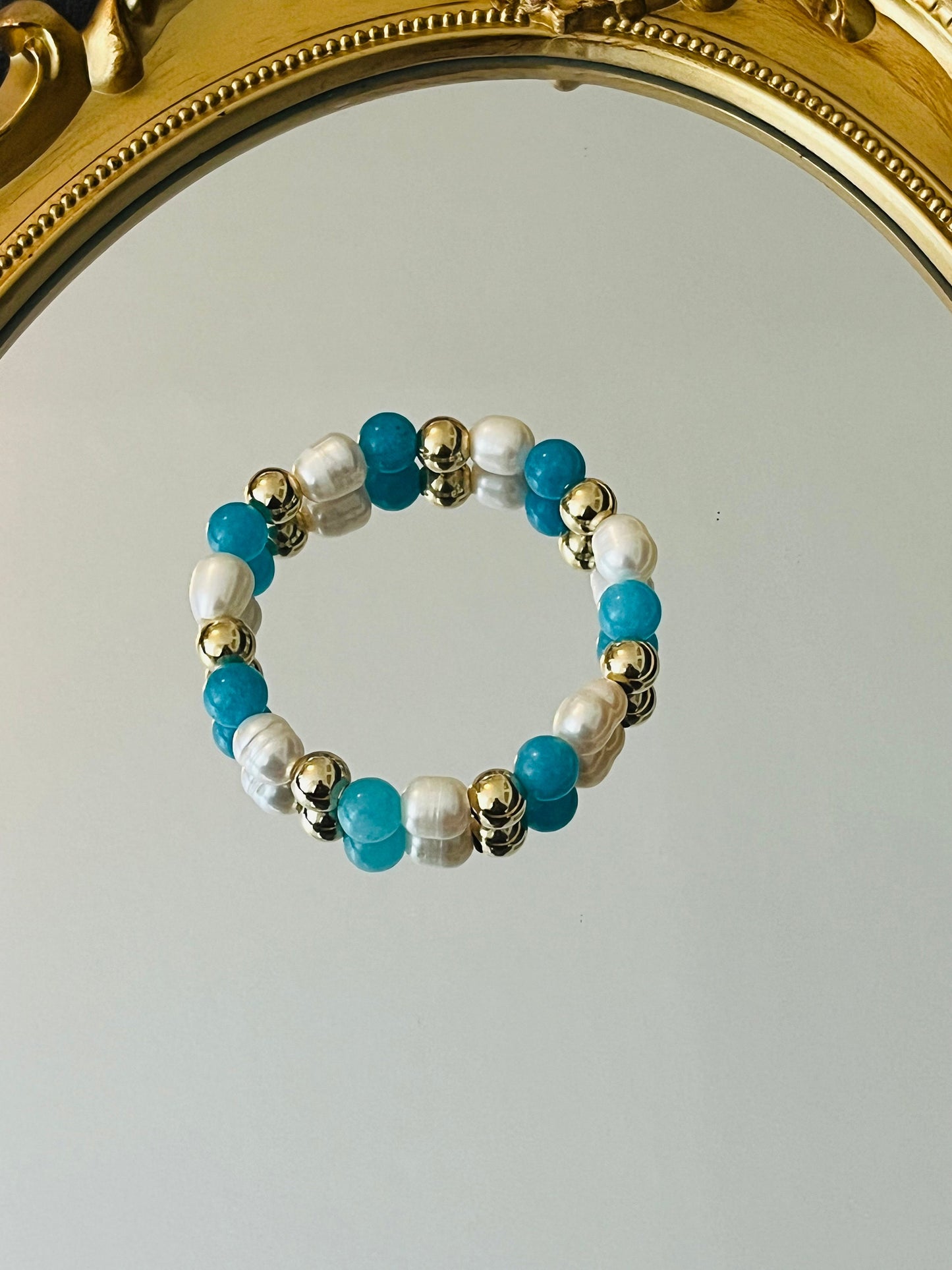 Naturstein und Perlen Armband Türkis Gold - Laury goes Sylt - LAURY LOVES PINK