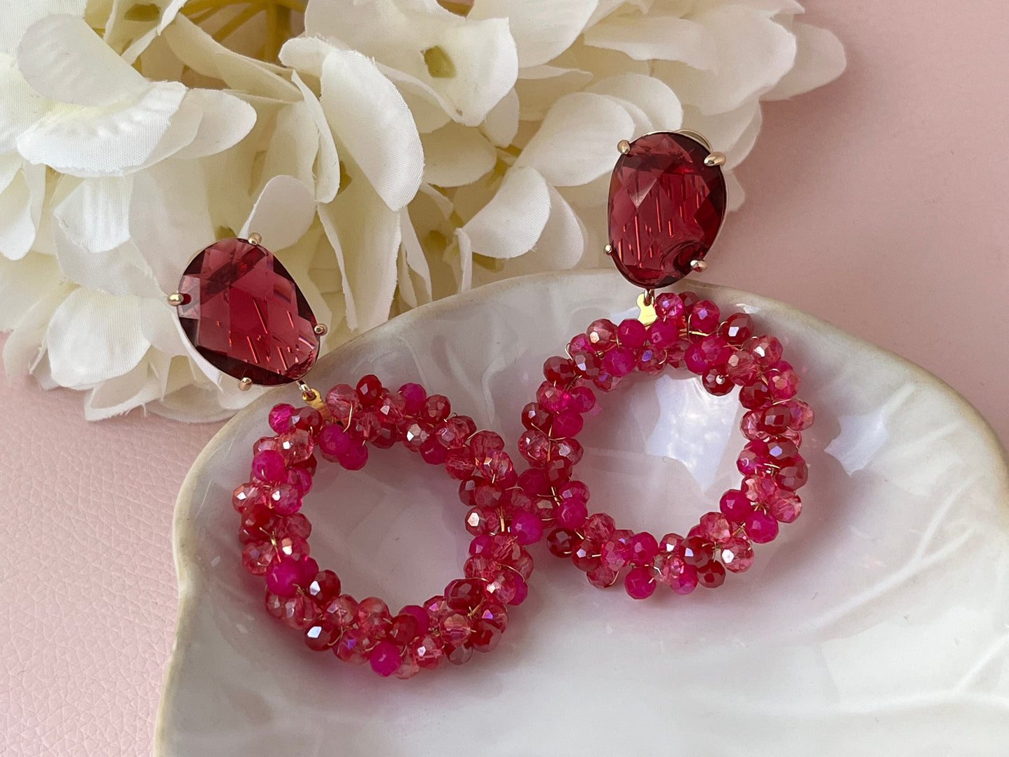 Handgewickelte Facettperlenohrringe Pink Rosa Rot - Laury goes Bordeaux - LAURY LOVES PINK