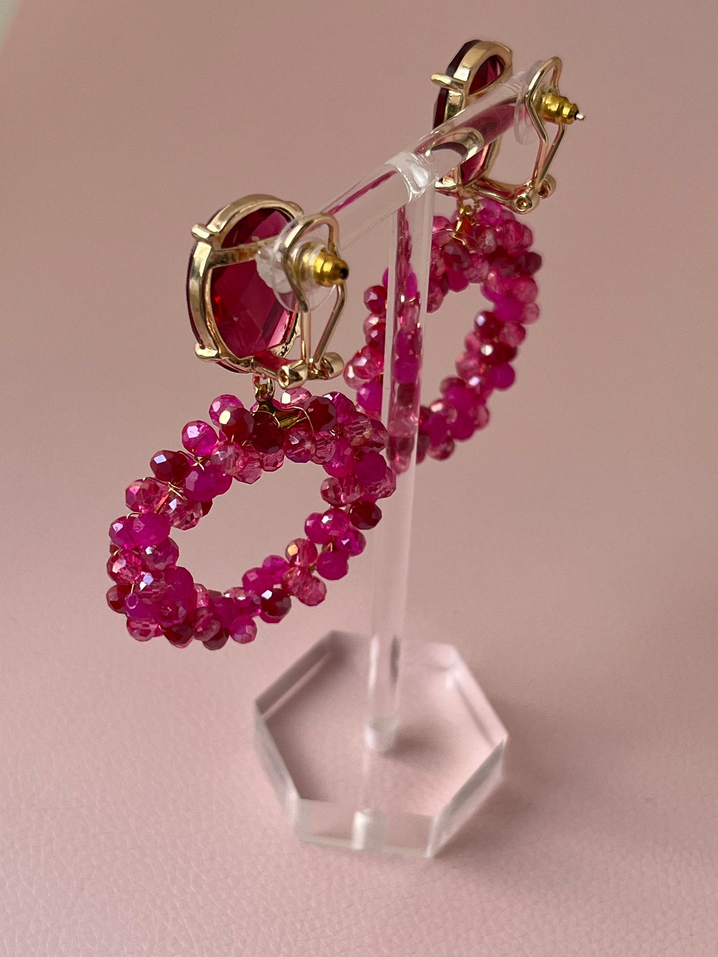 Handgewickelte Facettperlenohrringe Pink Rosa Rot - Laury goes Bordeaux - LAURY LOVES PINK