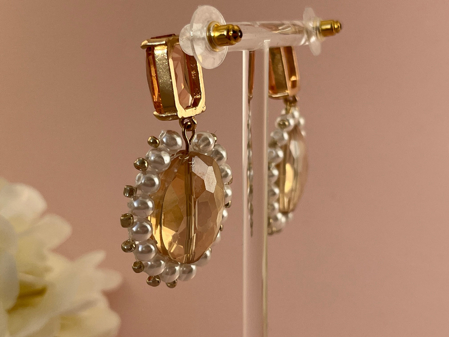 Handgestickte Glitzerohrringe Peach Champagner Perle - Laury goes Stockholm - LAURY LOVES PINK