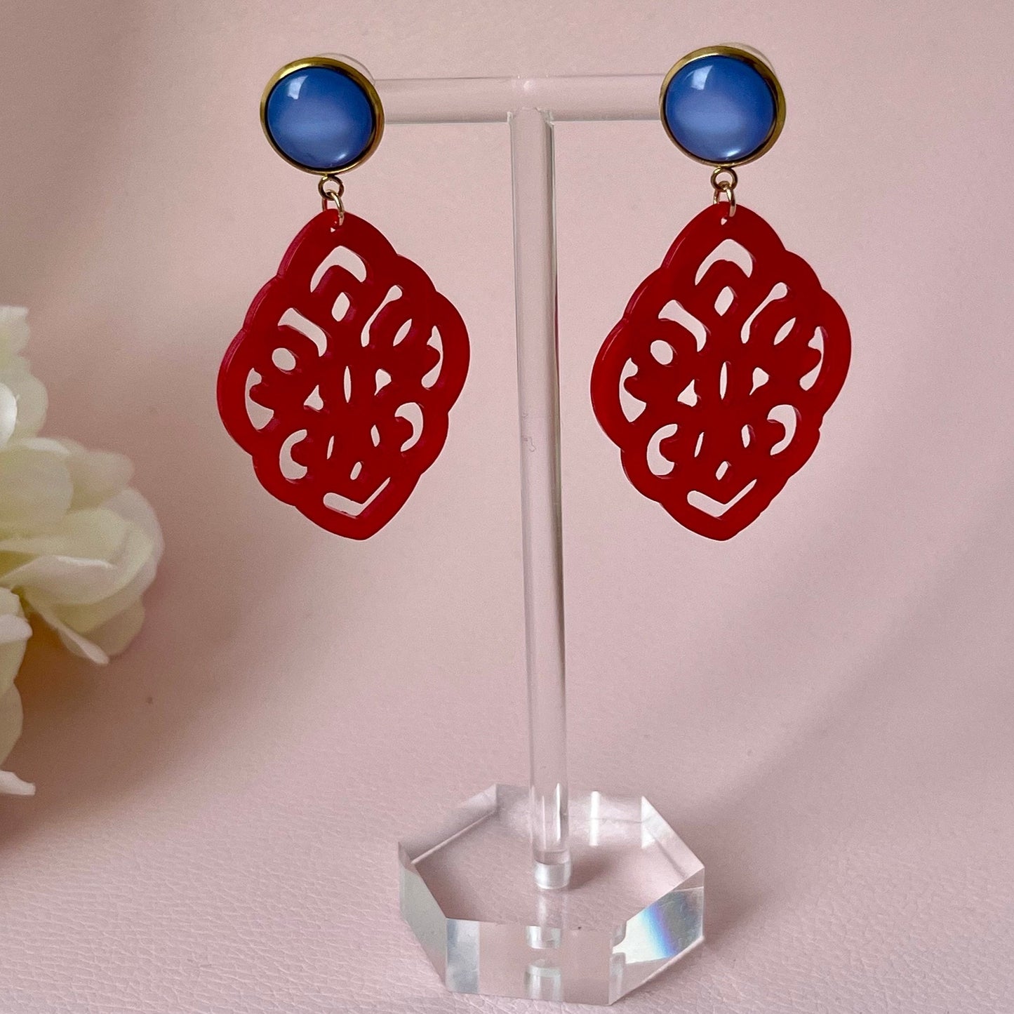 Ornamentohrringe Hellblau Rot - Laury goes Marrakesh - LAURY LOVES PINK