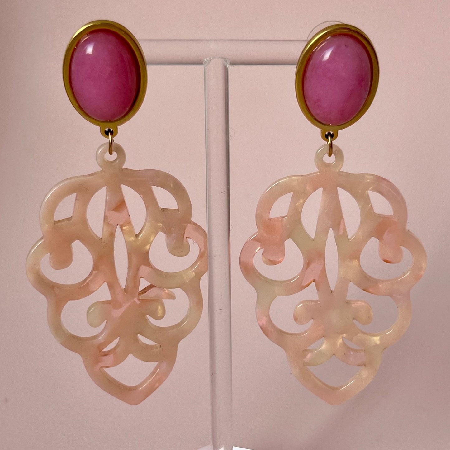 Ornamentohrringe groß Perlmutt Rosa - Laury goes Marrakesh - LAURY LOVES PINK