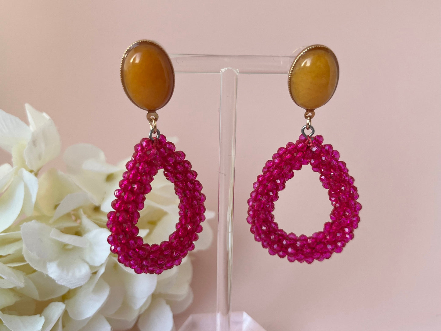 Glitzer Statementohrringe Pink Gelb - Laury goes Côtes d‘Azure - LAURY LOVES PINK