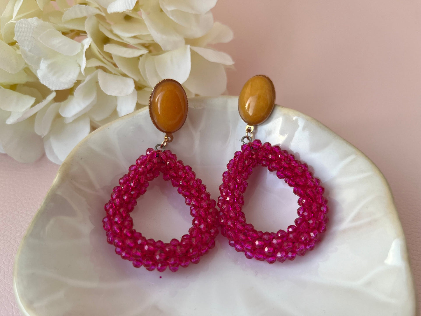 Glitzer Statementohrringe Pink Gelb - Laury goes Côtes d‘Azure - LAURY LOVES PINK