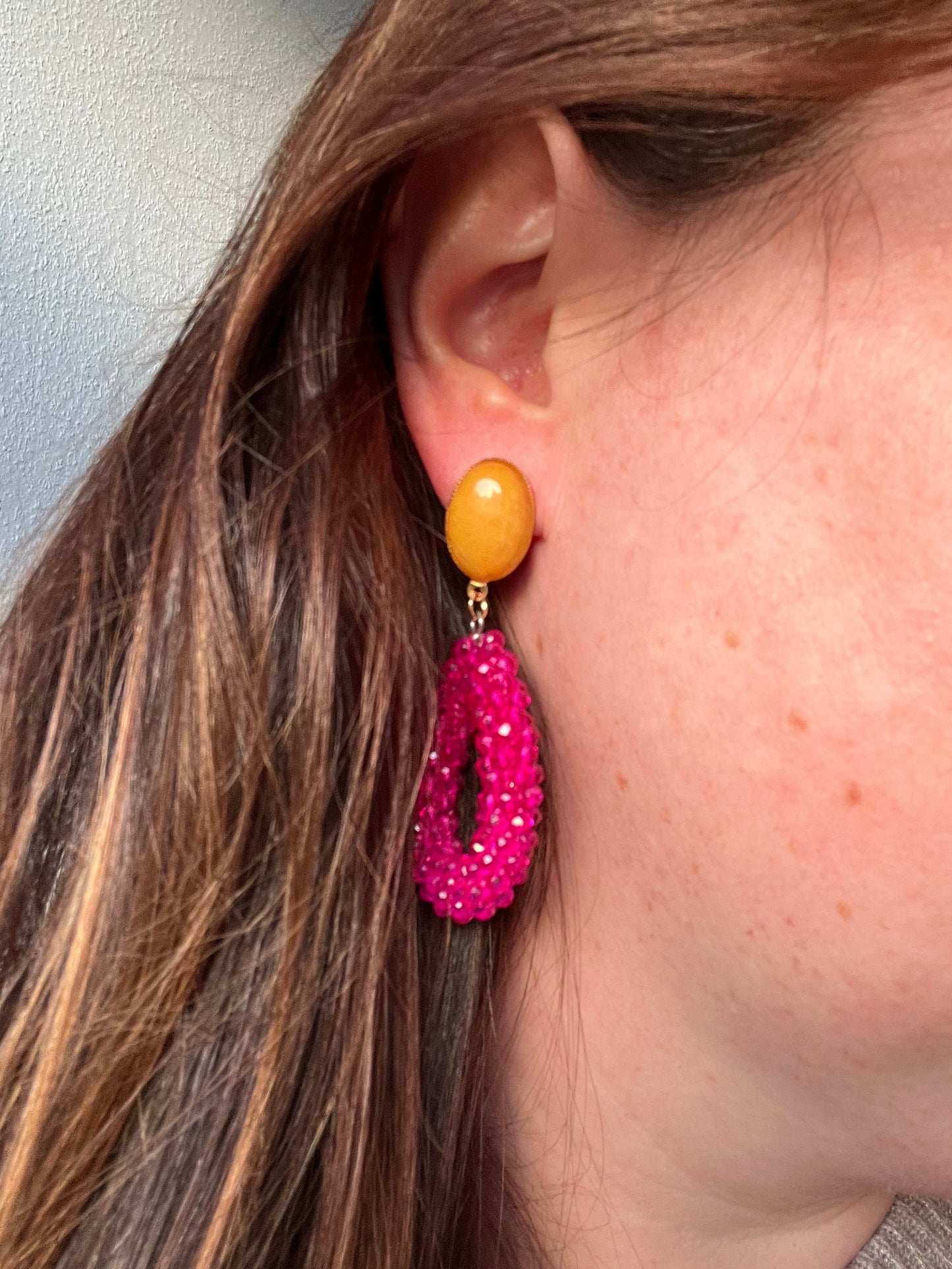 Glitzer Statementohrringe Pink Gelb - Laury goes Côtes d‘Azure - LAURY LOVES PINK
